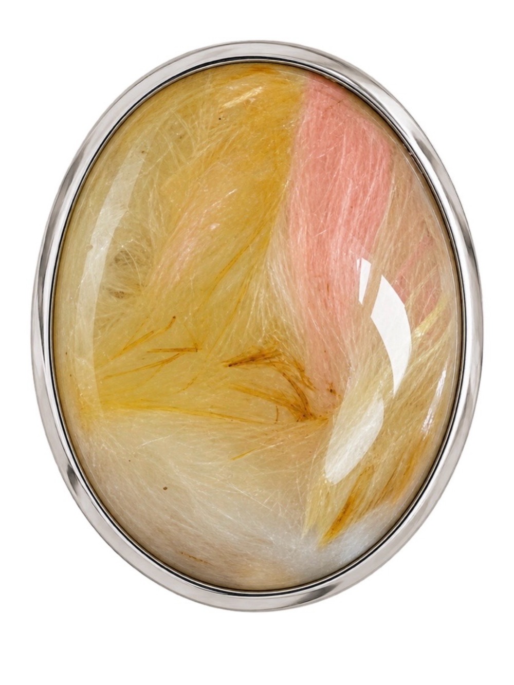 Sterling Silver Oval Gold Rutilated Quartz Ring